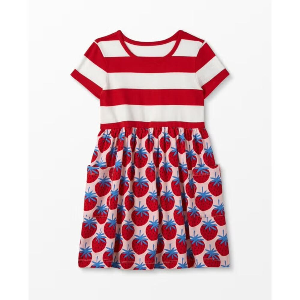 Hanna Andersson Strawberry Sun Dress Cotton Short Sleeve Cottage Summer 6-7